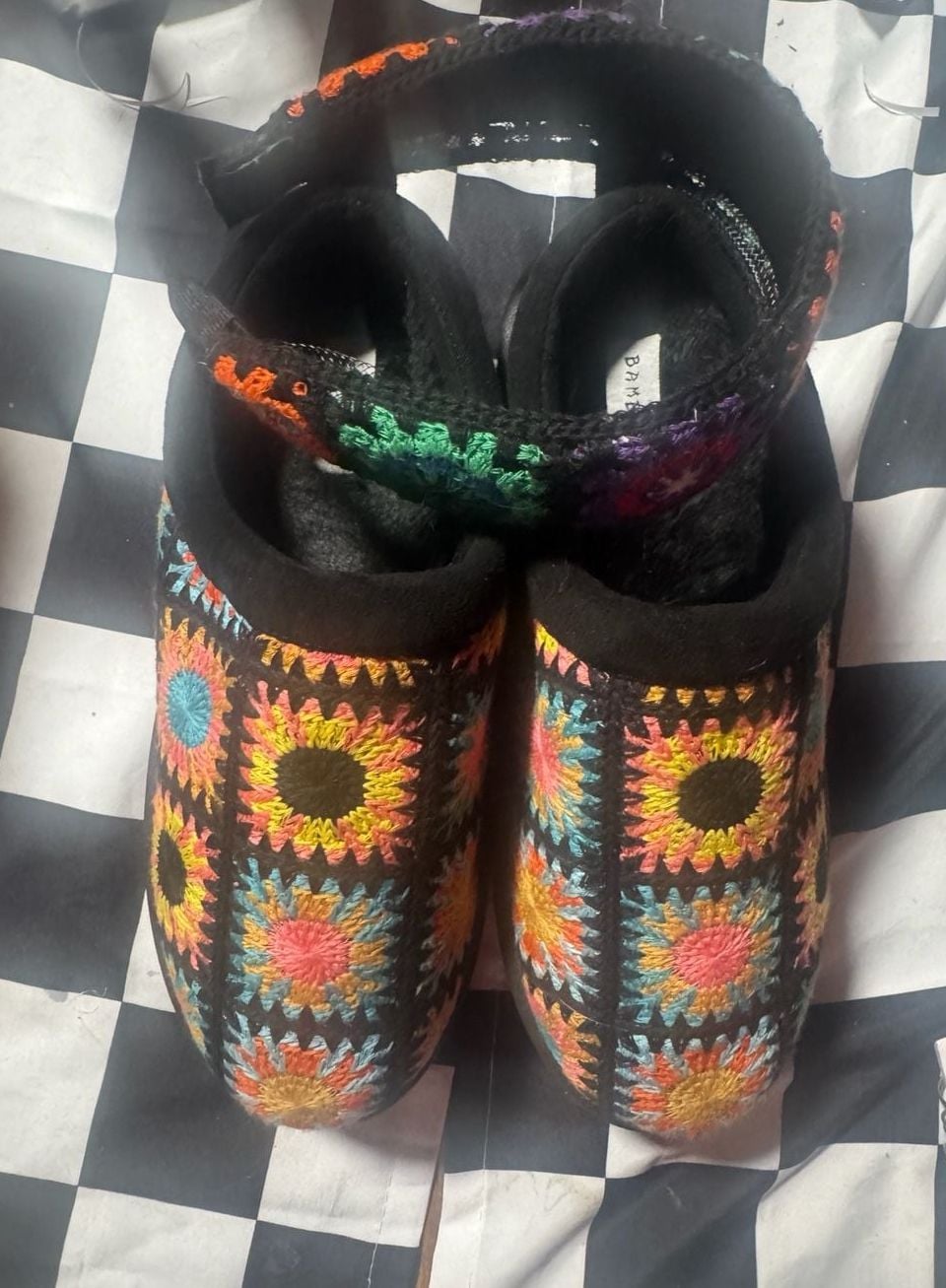 Bamboo Crochet Platform Clog Black Colorful Floral 2