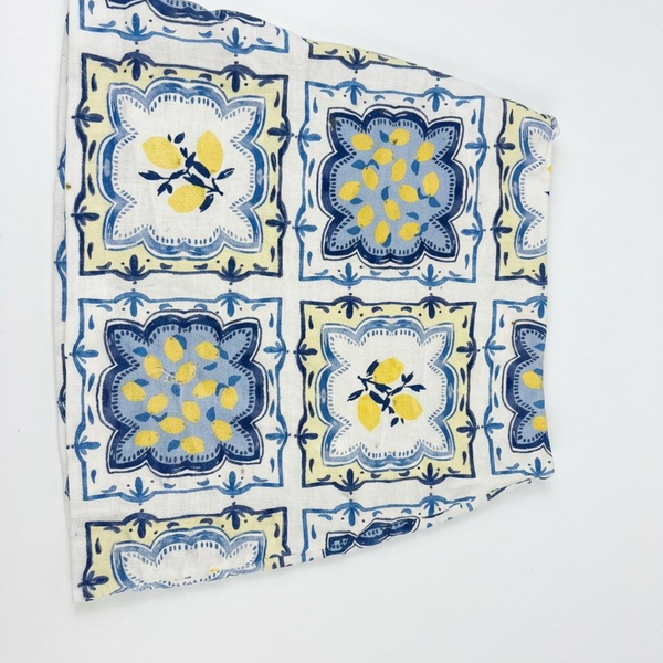 LOFT Mini Skirt Size 4 Blue Yellow Lemon Tile Print