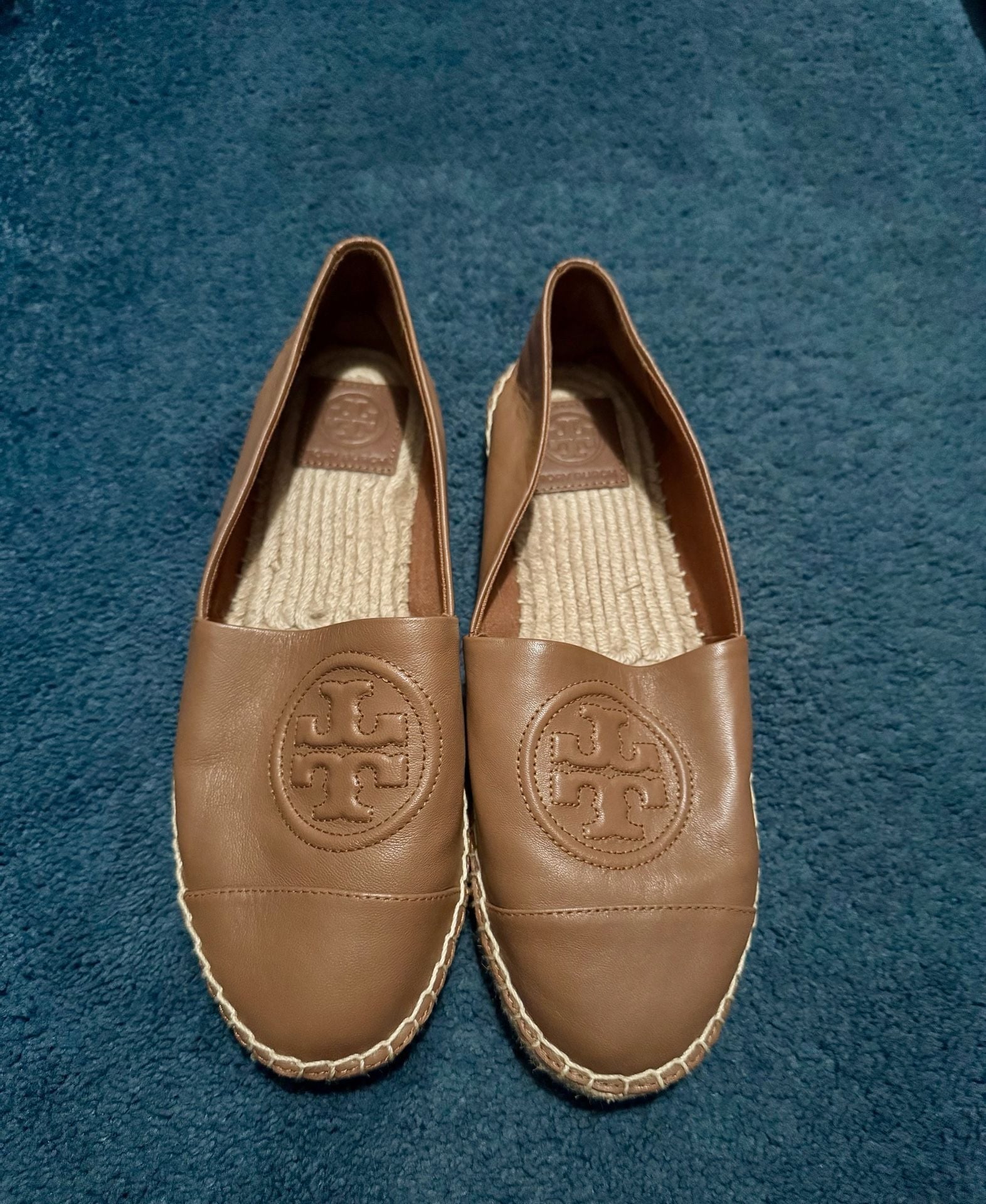 Tory Burch Ines Espadrille Tan Leather Slip On Flats 2
