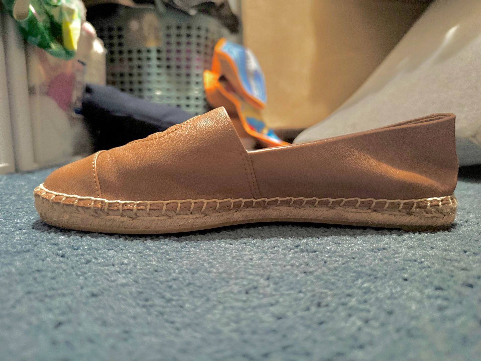 Tory Burch Ines Espadrille Tan Leather Slip On Flats 6