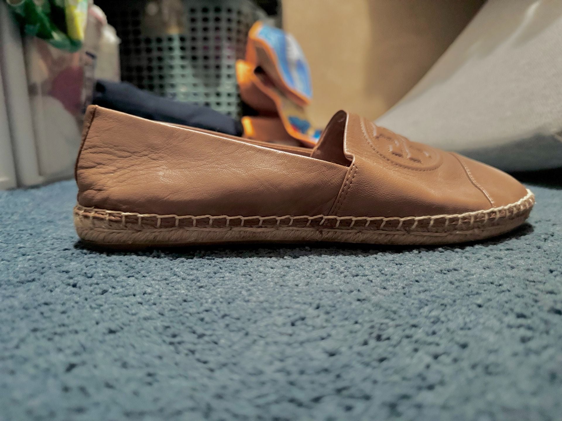 Tory Burch Ines Espadrille Tan Leather Slip On Flats 7