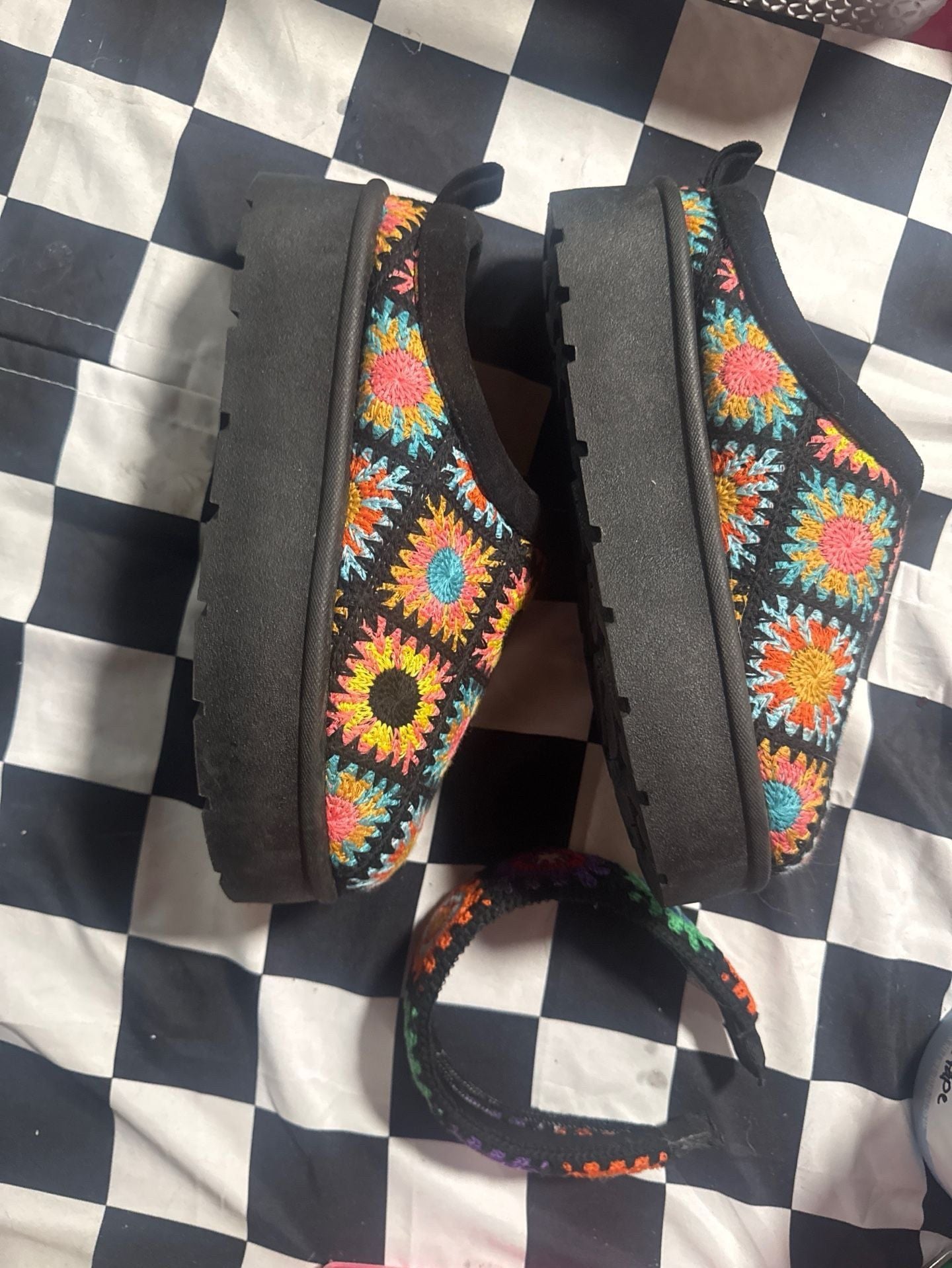 Bamboo Crochet Platform Clog Black Colorful Floral 6