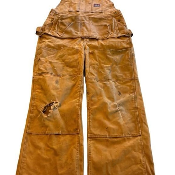 Ben Davis Tan Work distressed  Bib Overalls Size 34 Double Knee