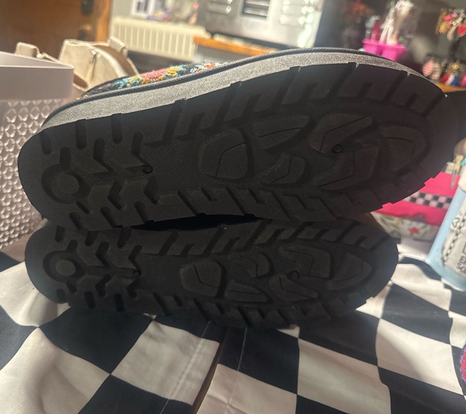 Bamboo Crochet Platform Clog Black Colorful Floral 7