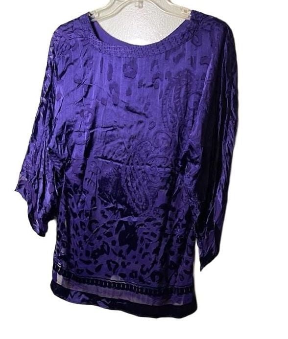 Chicos Purple Silk Blend Paisley Devore Burnout Tunic Blouse Top Womens Size 0 6