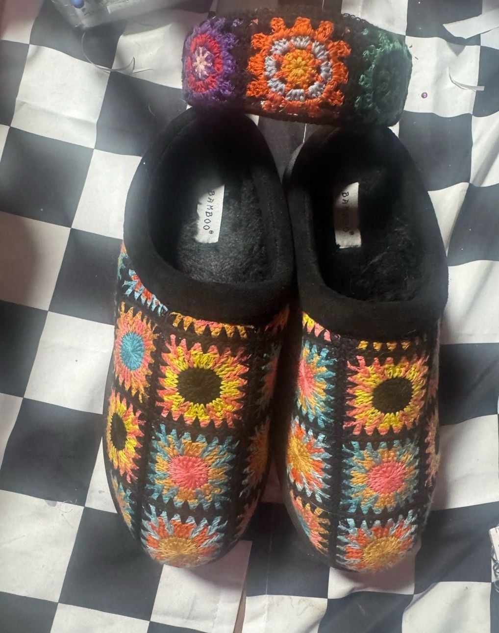 Bamboo Crochet Platform Clog Black Colorful Floral 3