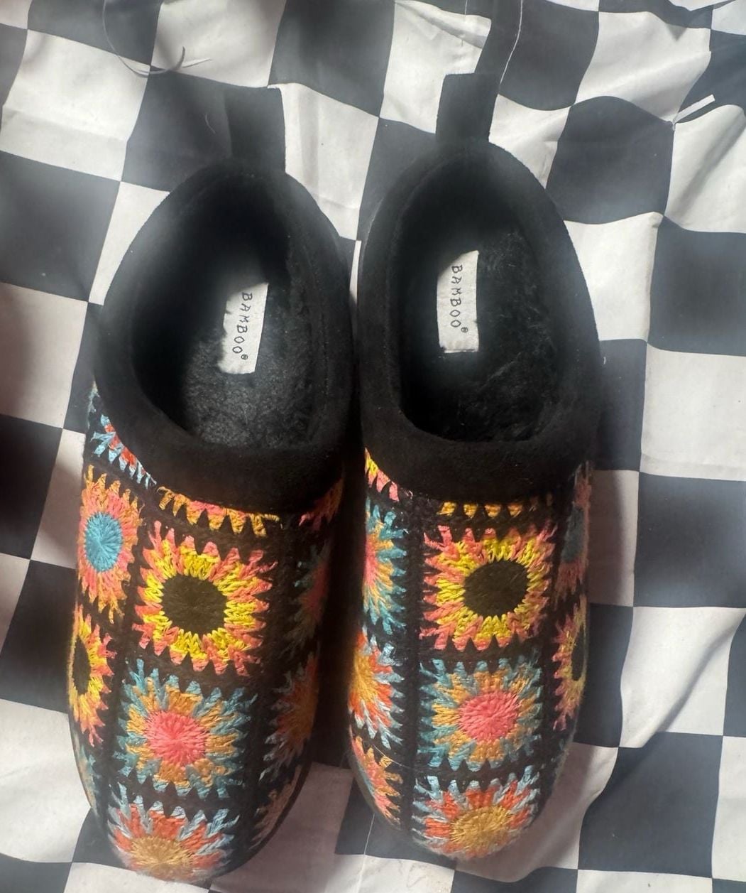Bamboo Crochet Platform Clog Black Colorful Floral 4