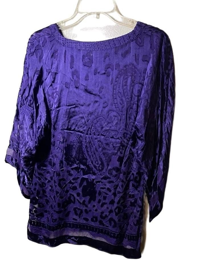 Chicos Purple Silk Blend Paisley Devore Burnout Tunic Blouse Top Womens Size 0 5