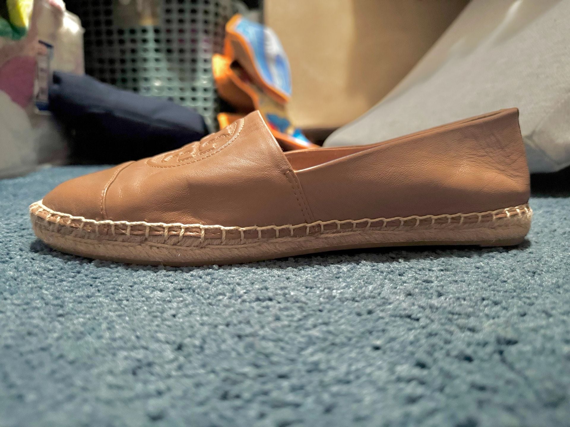 Tory Burch Ines Espadrille Tan Leather Slip On Flats 8