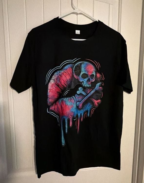 SHEIN Gradient Skull Lip Print T-Shirt Size M Black 2