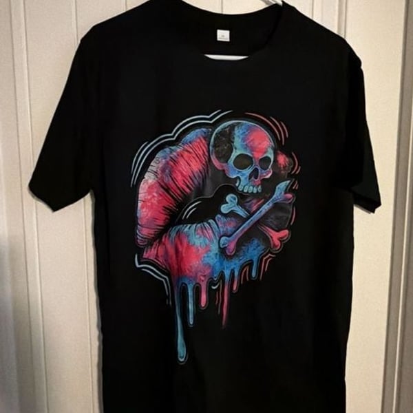 SHEIN Gradient Skull Lip Print T-Shirt Size M Black