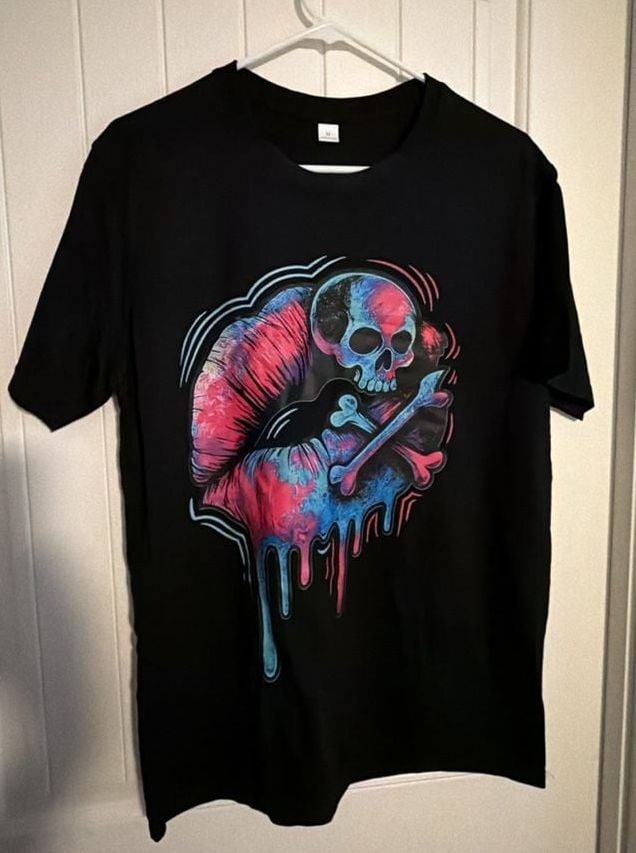 SHEIN Gradient Skull Lip Print T-Shirt Size M Black 3