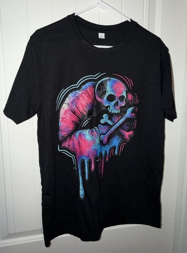 SHEIN Gradient Skull Lip Print T-Shirt Size M Black 4