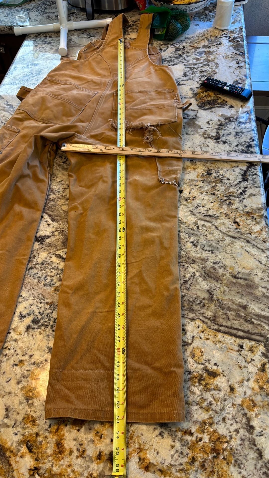 Ben Davis Tan Work distressed  Bib Overalls Size 34 Double Knee 8