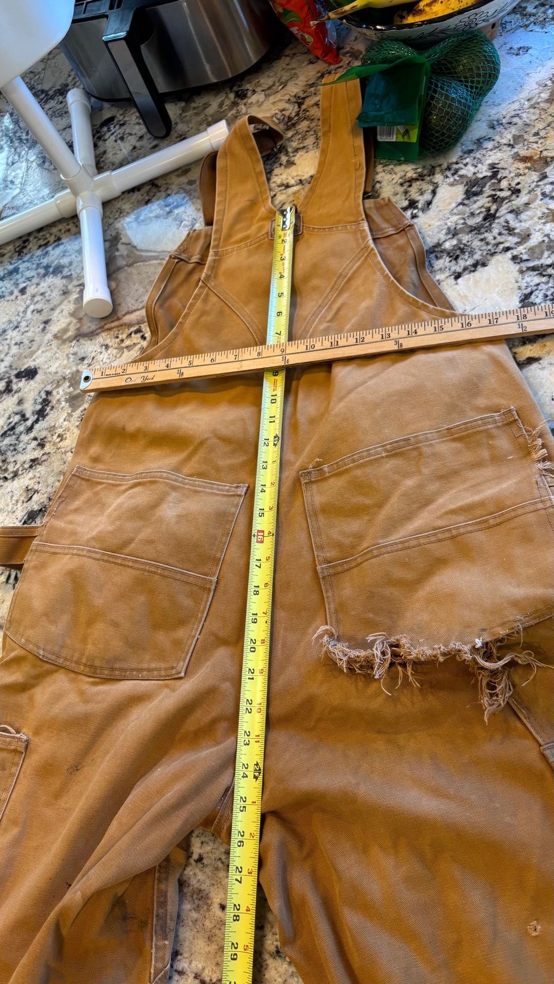 Ben Davis Tan Work distressed  Bib Overalls Size 34 Double Knee 9