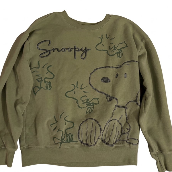 Peanuts Snoopy Graphic Crewneck Sweatshirt Size S Olive Green