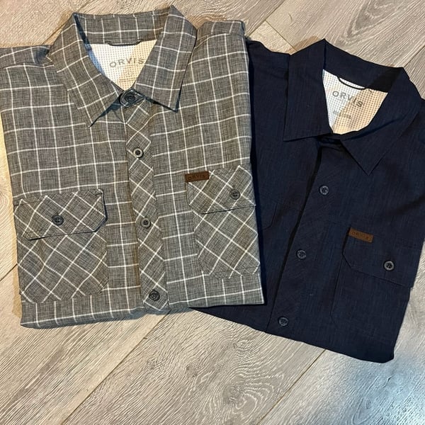 Orvis Classic Collection Shirt Size L Gray Plaid Short Sleeve Bundle Lot
