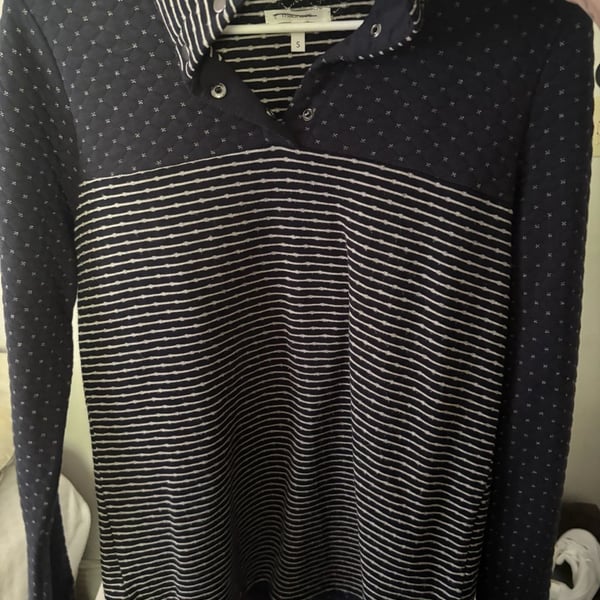 Maurices Quilted Snap Neck Pullover Size S Navy Stripe