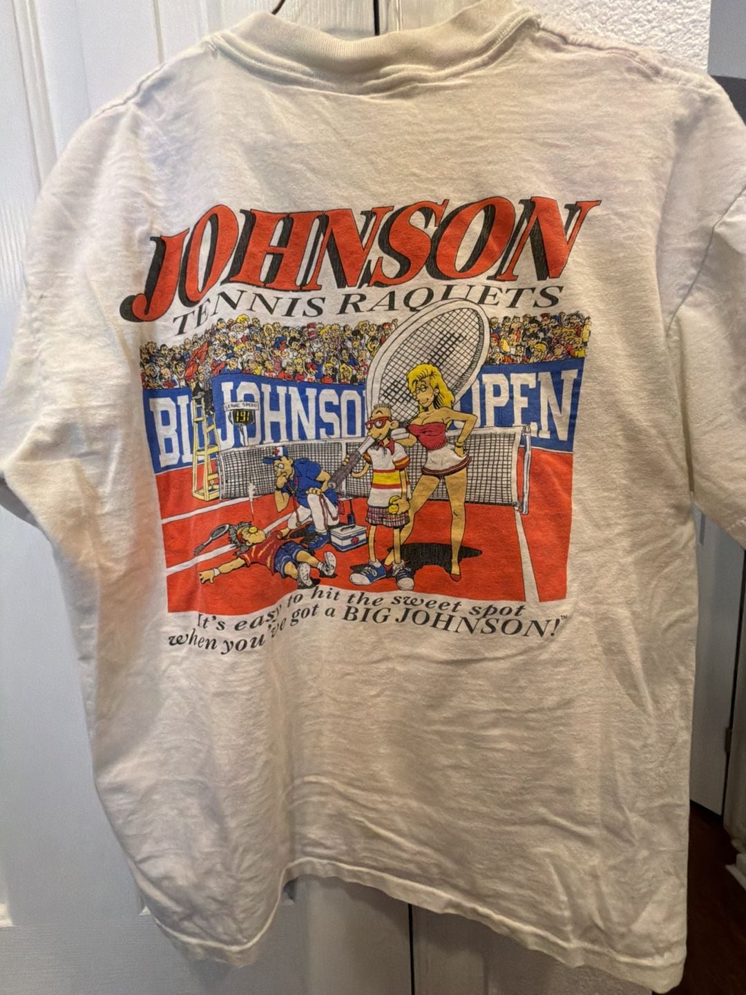 Big Johnson Tennis Raquets Vintage Graphic T-Shirt White XL 2