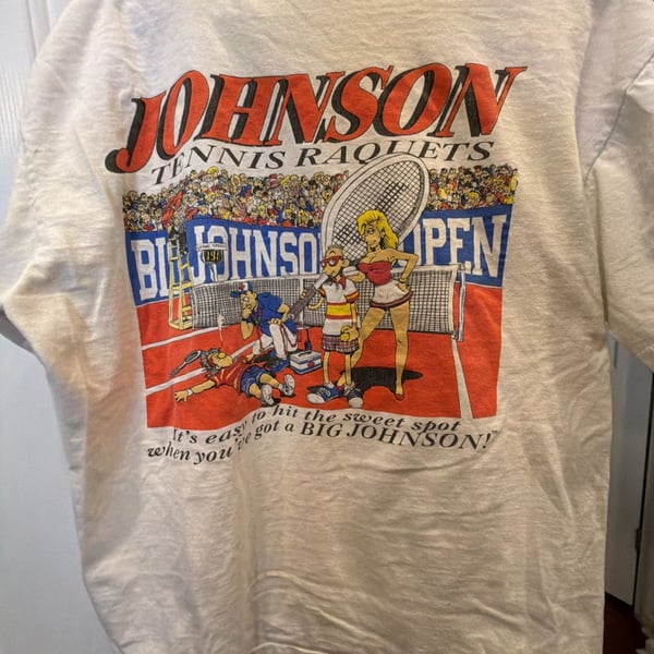 Big Johnson Tennis Raquets Vintage Graphic T-Shirt White XL