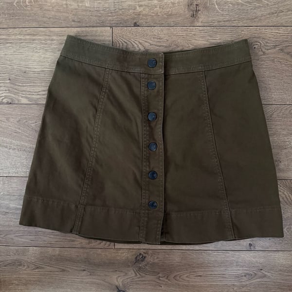 Madewell Mini Skirt Green Button Front Canvas A-Line