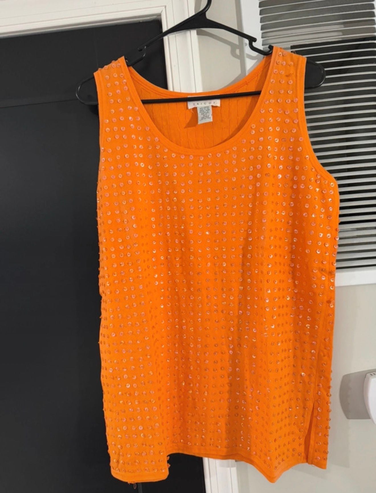 Tricot Orange Sequin Tank Top Size S 2