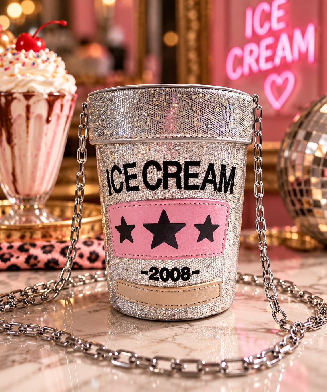 Hello 3Am Ice Cream Cup Crossbody Bag Silver Glitter 2008 2