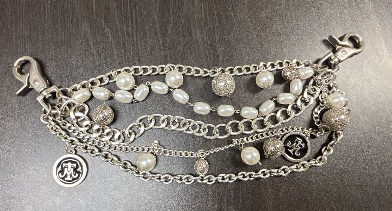 Silver Tone Multi-Chain Pearl and Bead Waist Belt 1