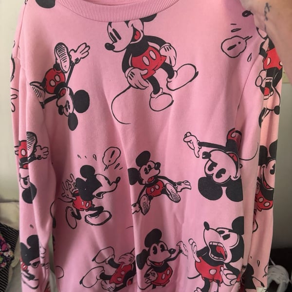 Disney 100 Mickey Mouse Sweatshirt Size SM Pink All Over Print