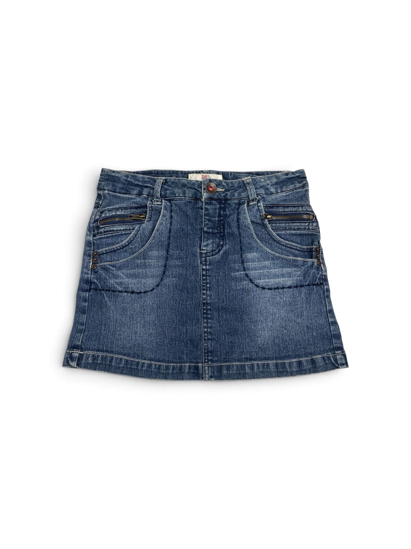 Faded Glory Denim Mini Skirt Size 14 Blue Y2K Zipper Pockets 2