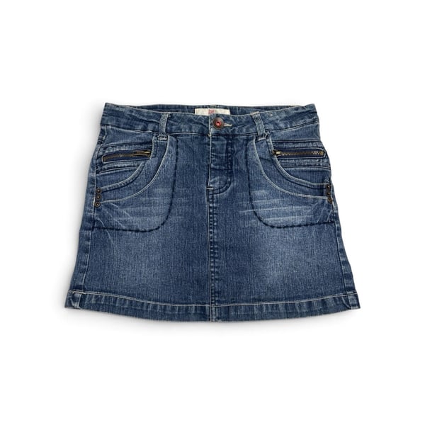 Faded Glory Denim Mini Skirt Size 14 Blue Y2K Zipper Pockets
