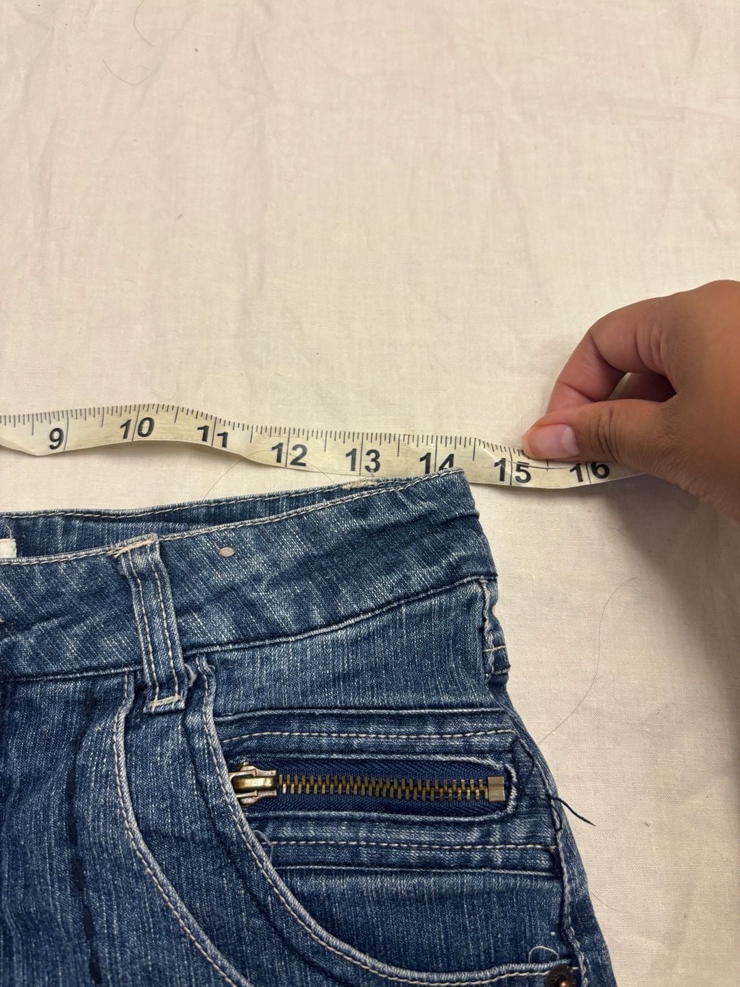 Faded Glory Denim Mini Skirt Size 14 Blue Y2K Zipper Pockets 5