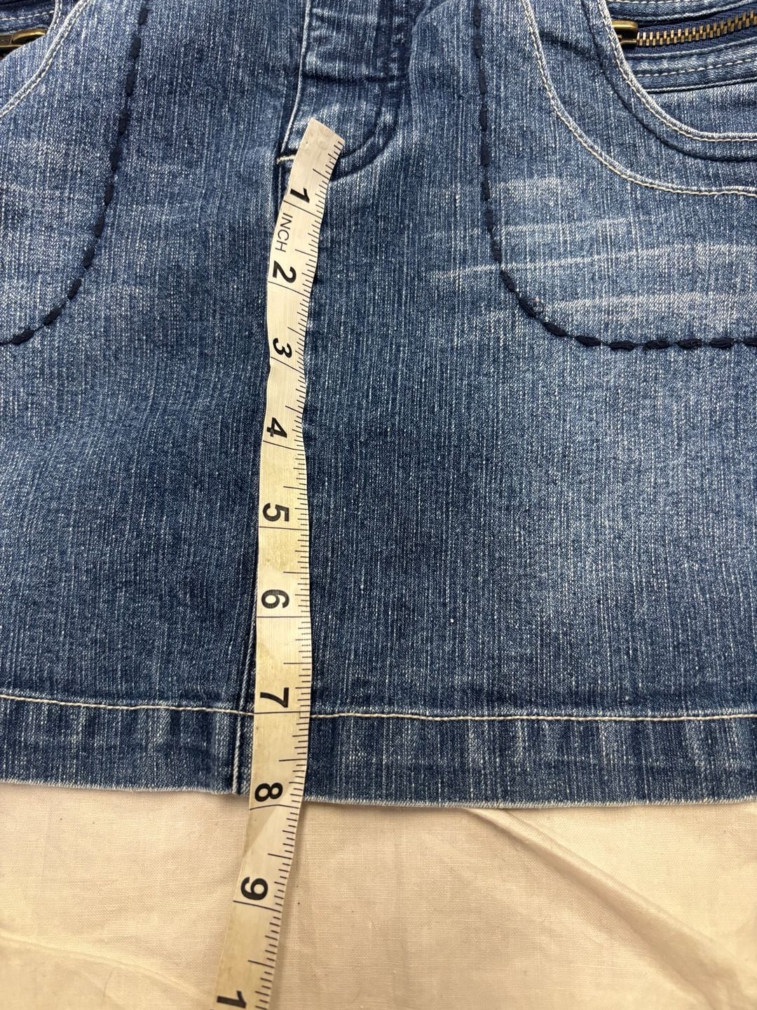 Faded Glory Denim Mini Skirt Size 14 Blue Y2K Zipper Pockets 6