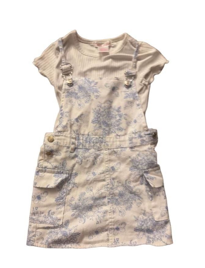 Emma & Ella Denim Overall Dress & Tee Set Blue White Floral 1