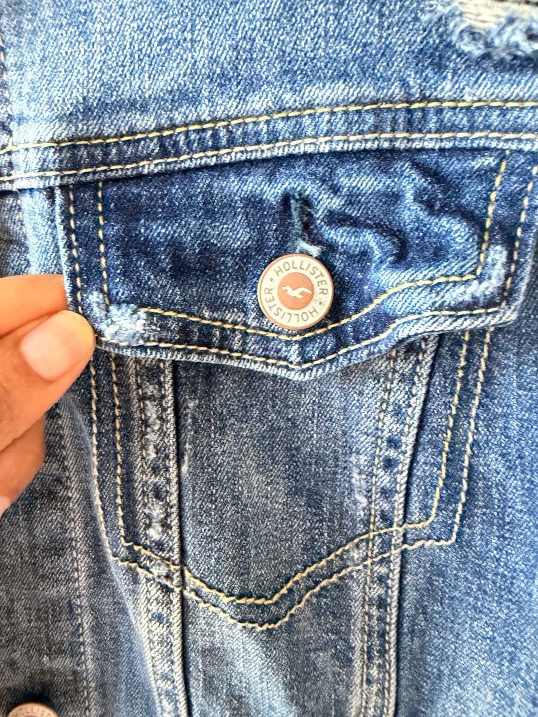 Hollister Denim Hooded Jacket Size S Distressed 4