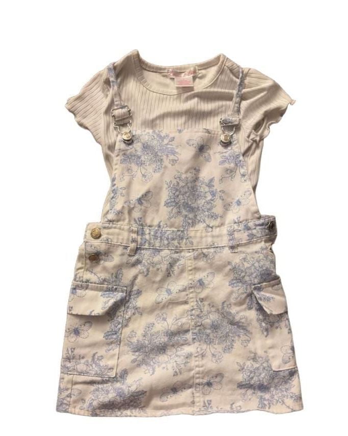 Emma & Ella Denim Overall Dress & Tee Set Blue White Floral 2