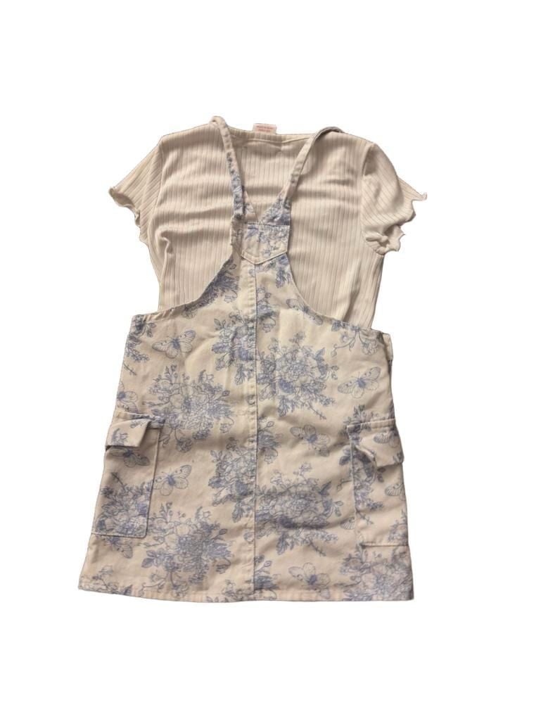 Emma & Ella Denim Overall Dress & Tee Set Blue White Floral 3