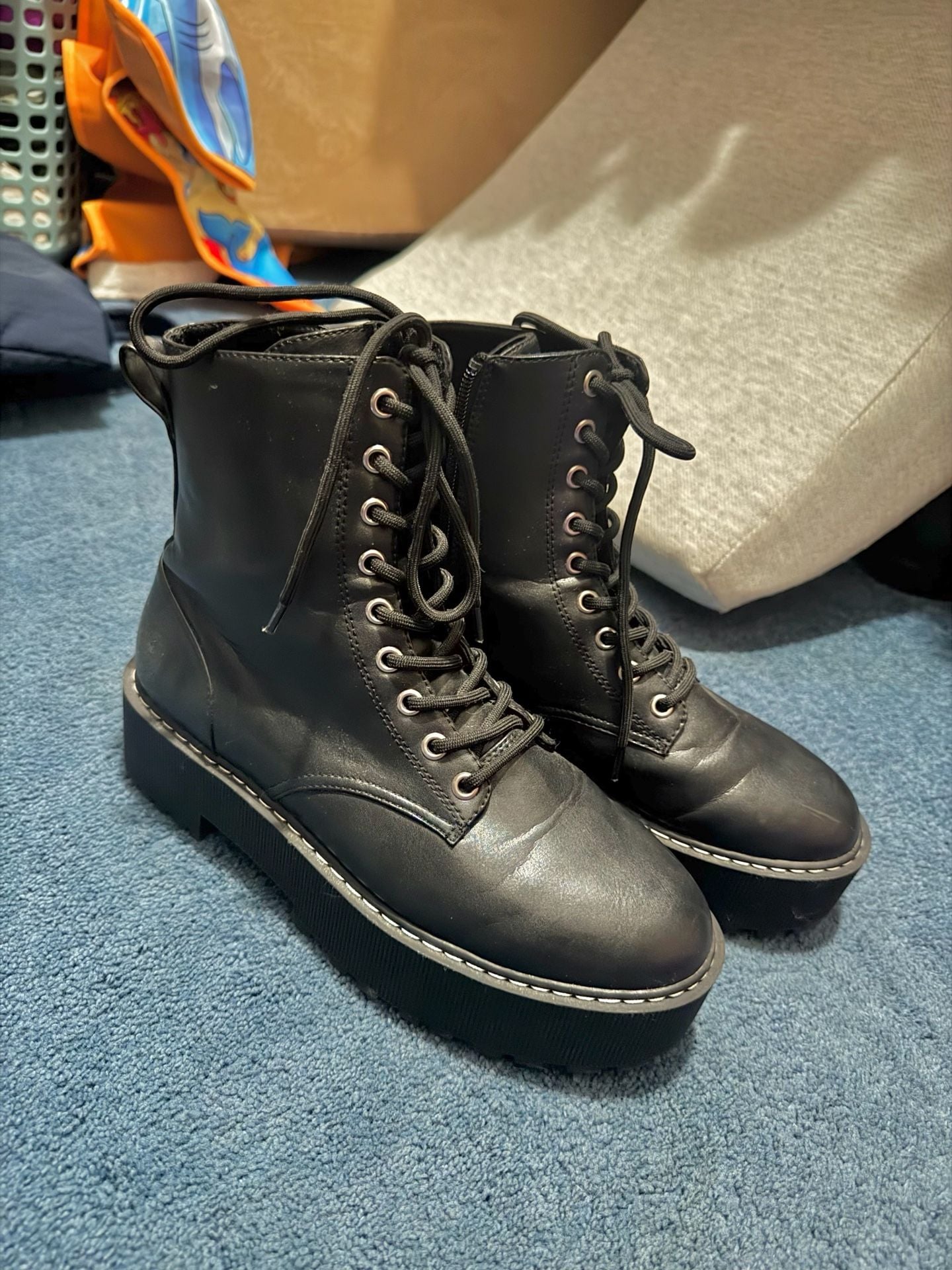 Combat Boots Size US 8.5 Black Chunky Heel 2