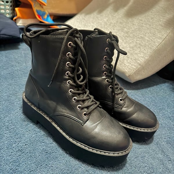 Combat Boots Size US 8.5 Black Chunky Heel