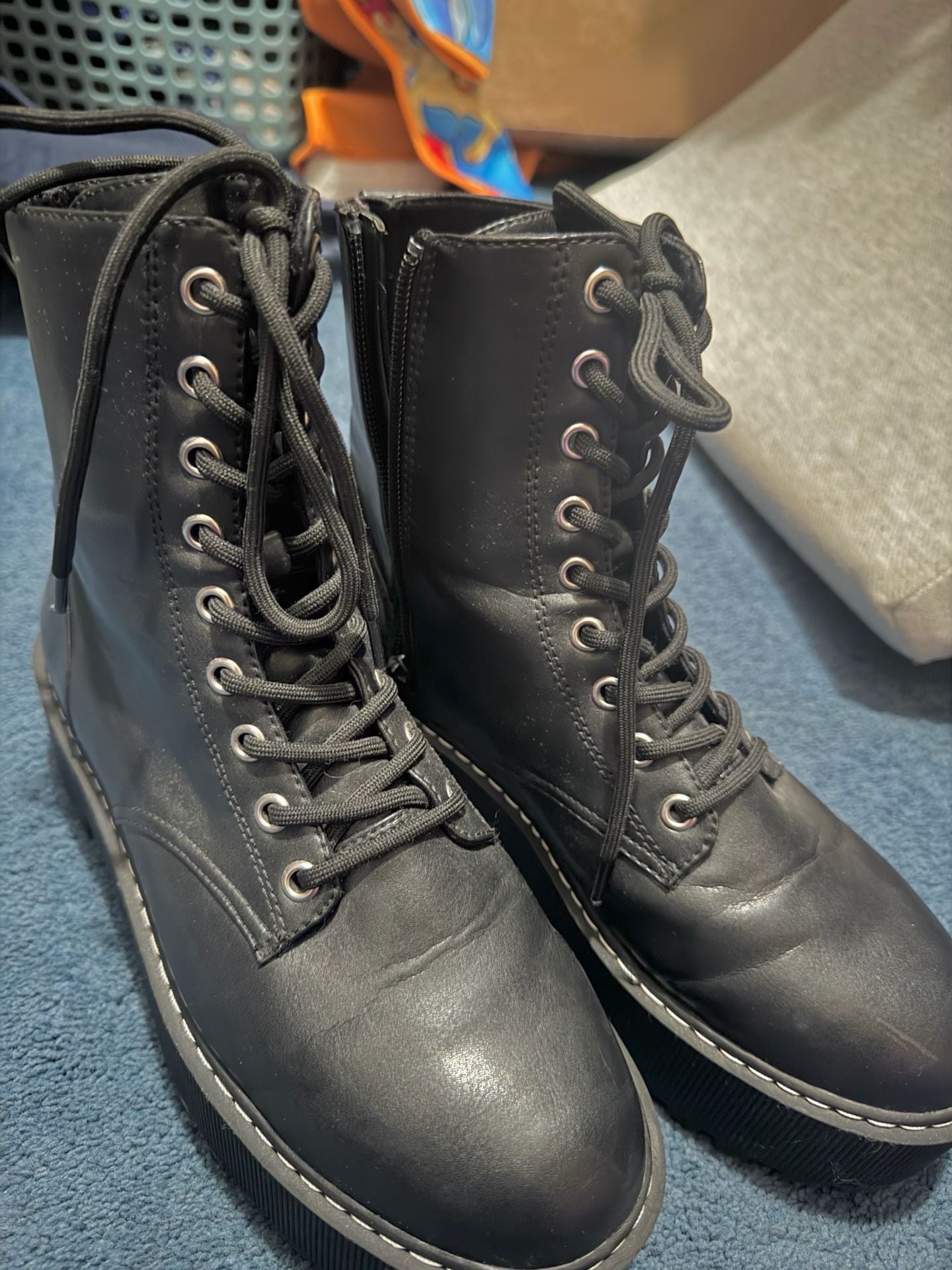 Combat Boots Size US 8.5 Black Chunky Heel 3
