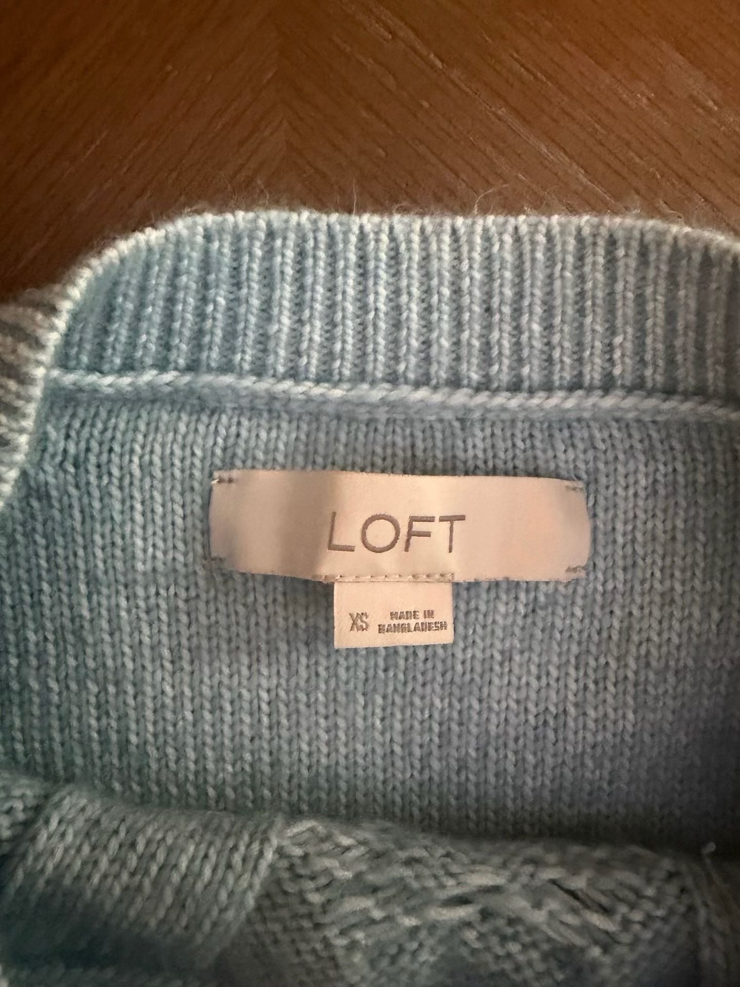LOFT Women’s XS Light Blue Cable Knit Sweater Chunky Braided Knit Embellished 7