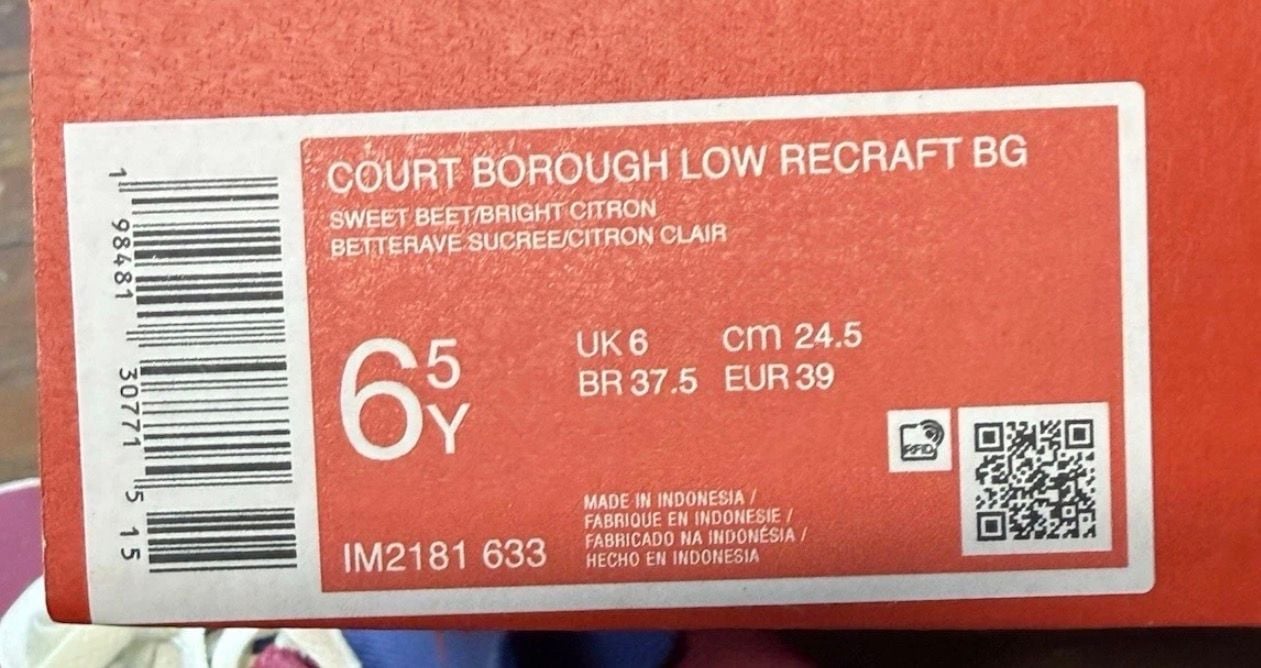 Nike Court Borough Low Recraft Size 6.5Y Sweet Beet Bright Citron 3