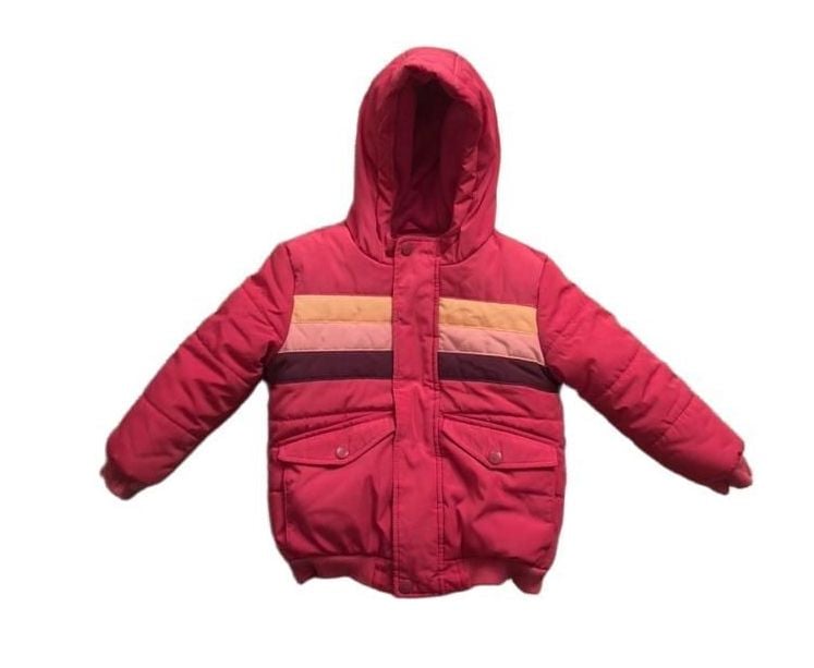 Cat & Jack Puffer Jacket Size 4T Pink Striped Hooded Coat 2