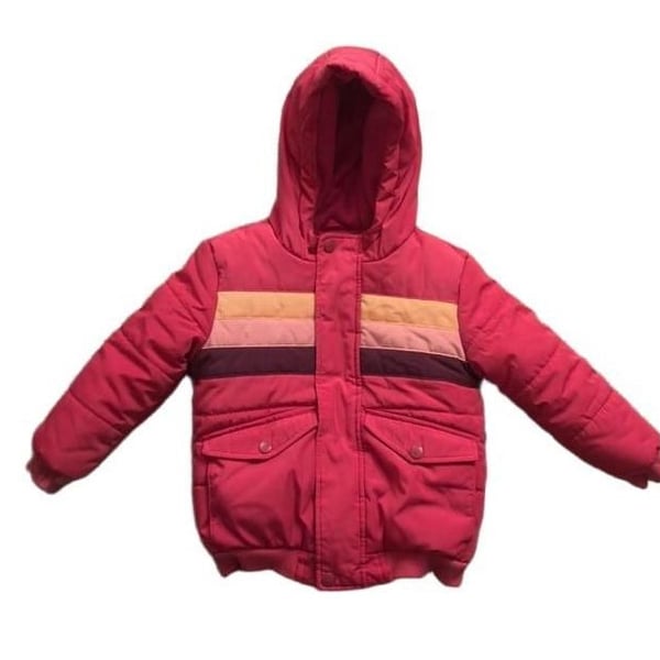 Cat & Jack Puffer Jacket Size 4T Pink Striped Hooded Coat