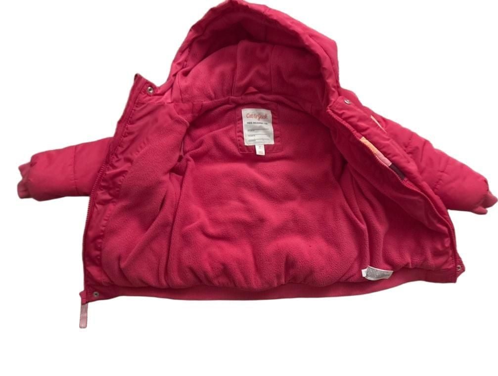 Cat & Jack Puffer Jacket Size 4T Pink Striped Hooded Coat 6