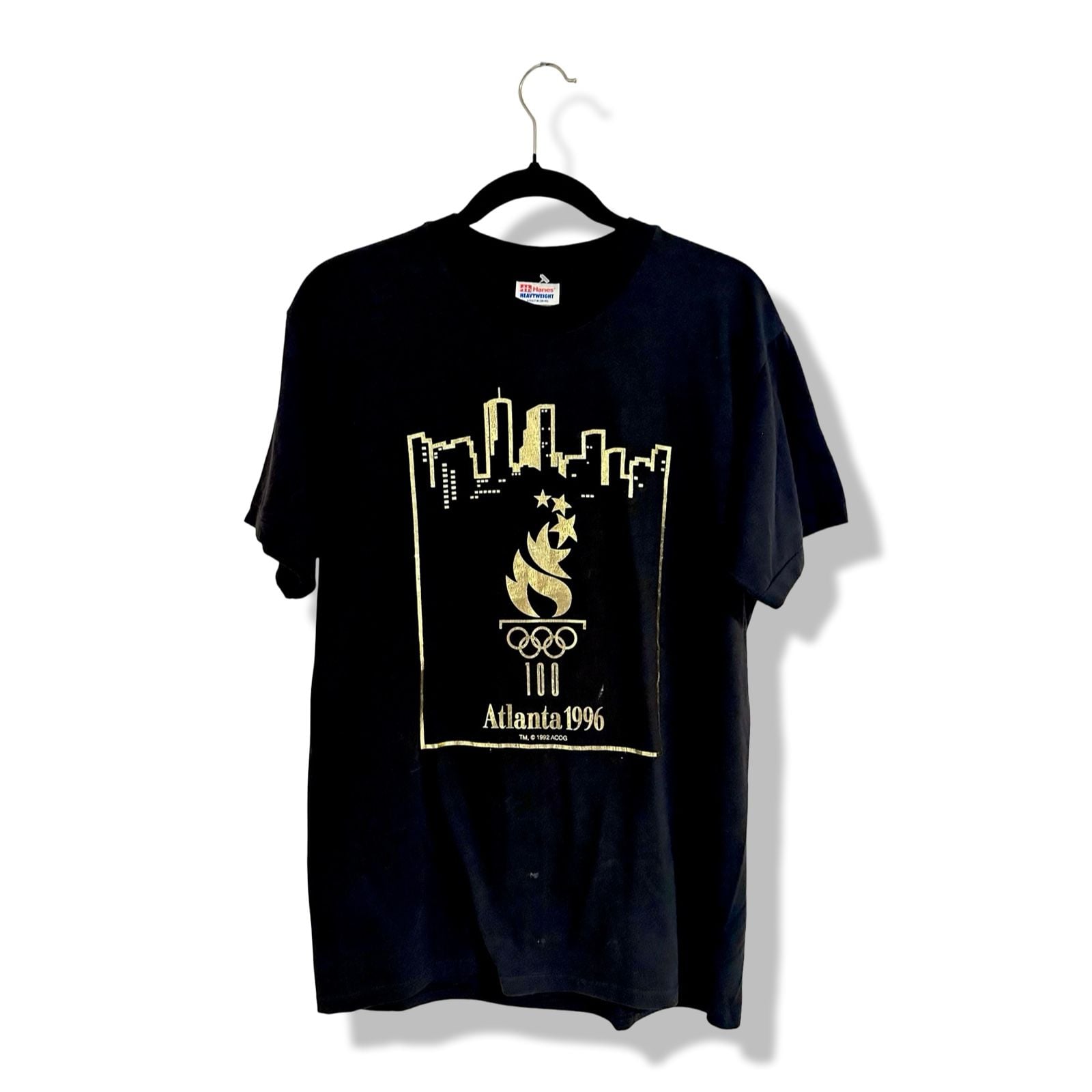 Hanes Atlanta 1996 Olympics T-Shirt Size M Black Gold Single Stitch 2