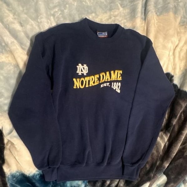 Vintage 90s Crable Sportswear Notre Dame Sweatshirt Navy Blue Crewneck
