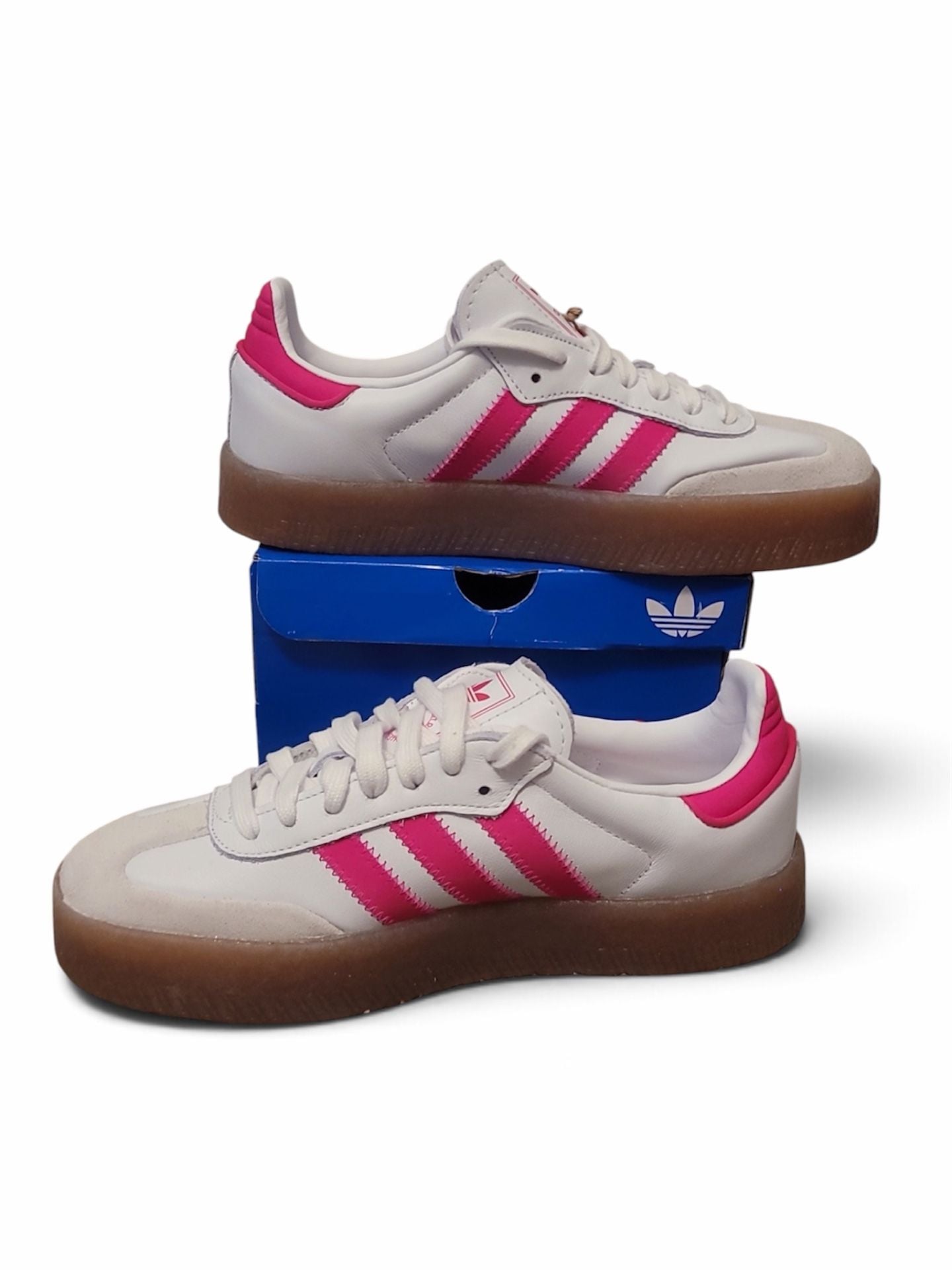 New Adidas Samba J Size 5 Youth White Shock Pink Platform Sneakers 3