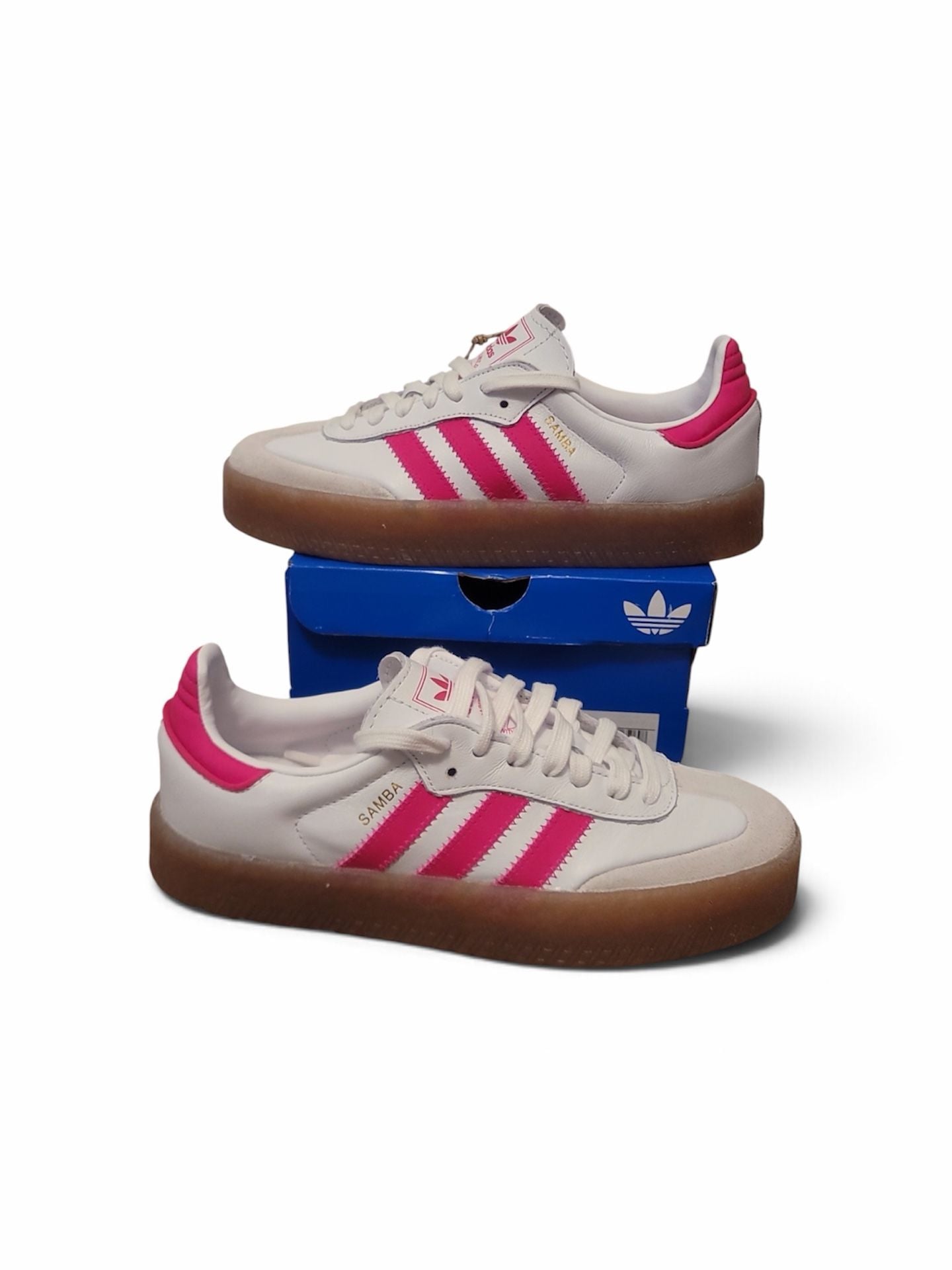 New Adidas Samba J Size 5 Youth White Shock Pink Platform Sneakers 2