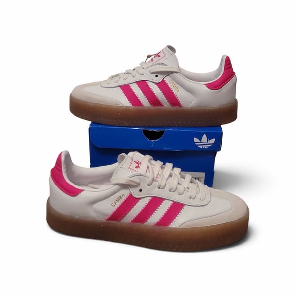 New Adidas Samba J Size 5 Youth White Shock Pink Platform Sneakers